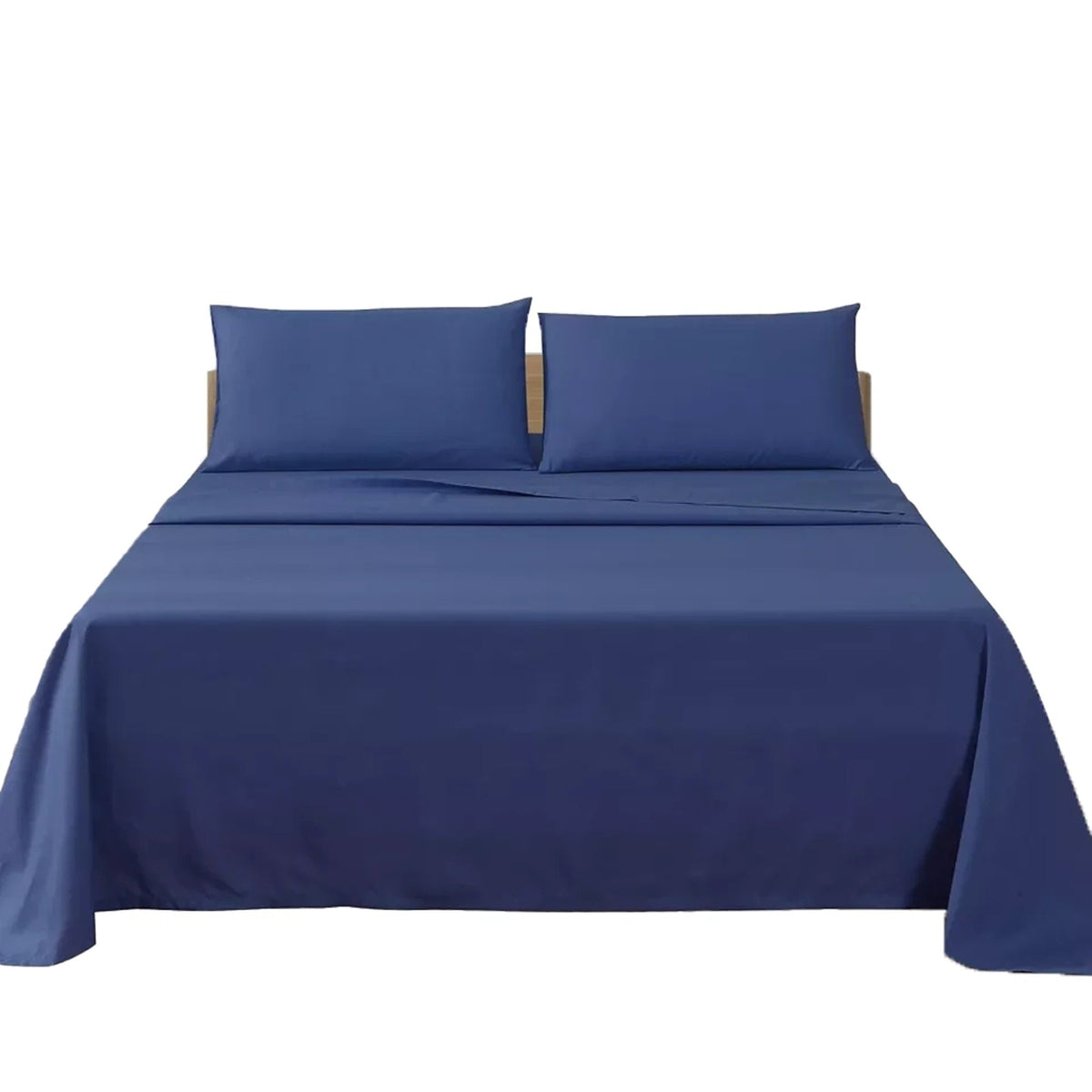 2000TC Flat Fitted Sheet and Pillowcase Set for S KS D Queen King - Navy