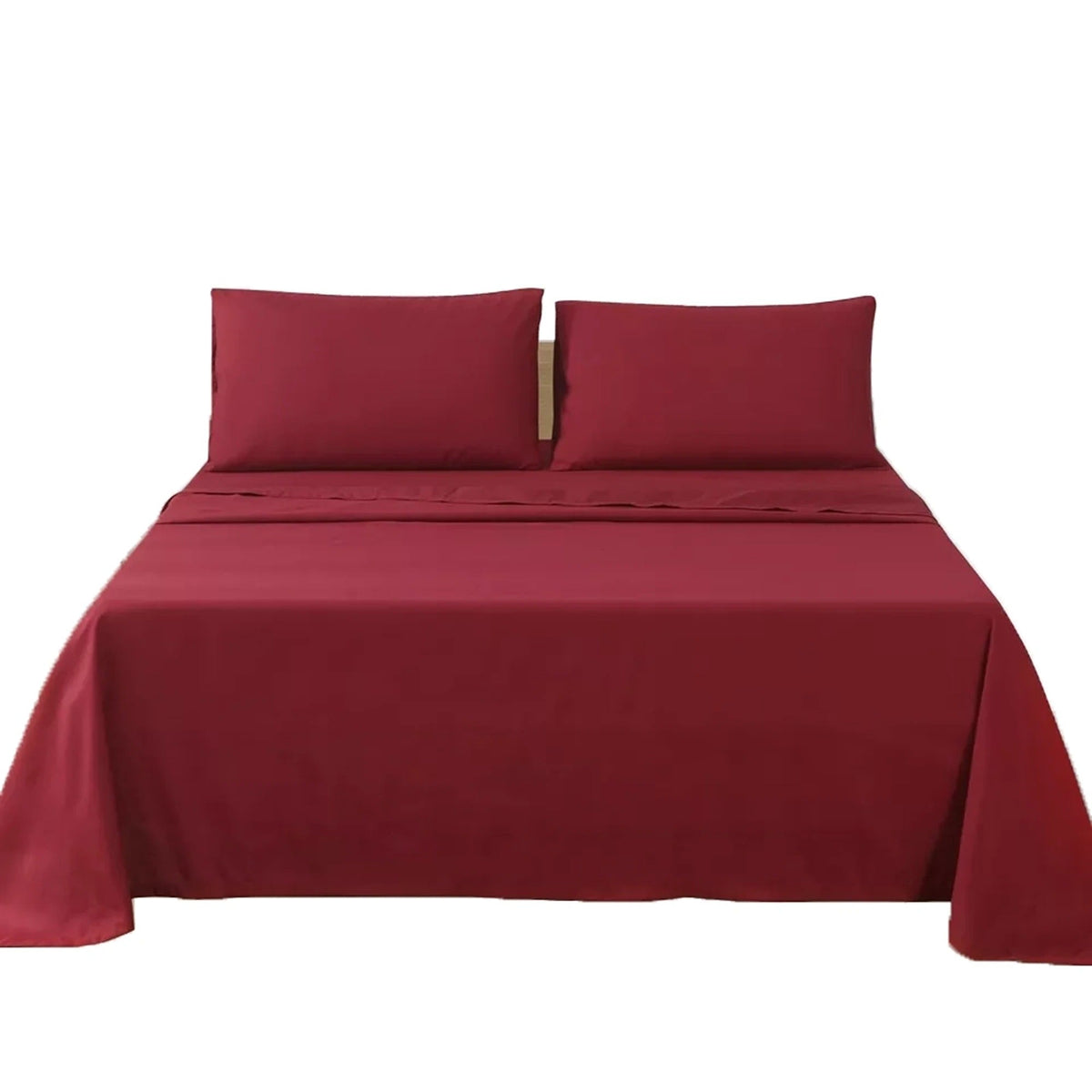 2000TC Flat Fitted Sheet and Pillowcase Set for S KS D Queen King - Burgundy