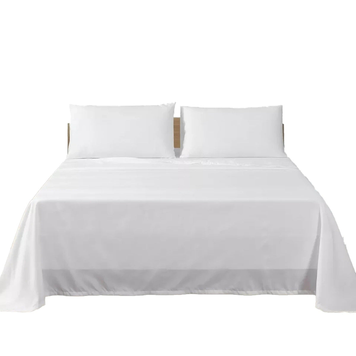 2000TC Flat Fitted Sheet and Pillowcase Set for S KS D Queen King - White