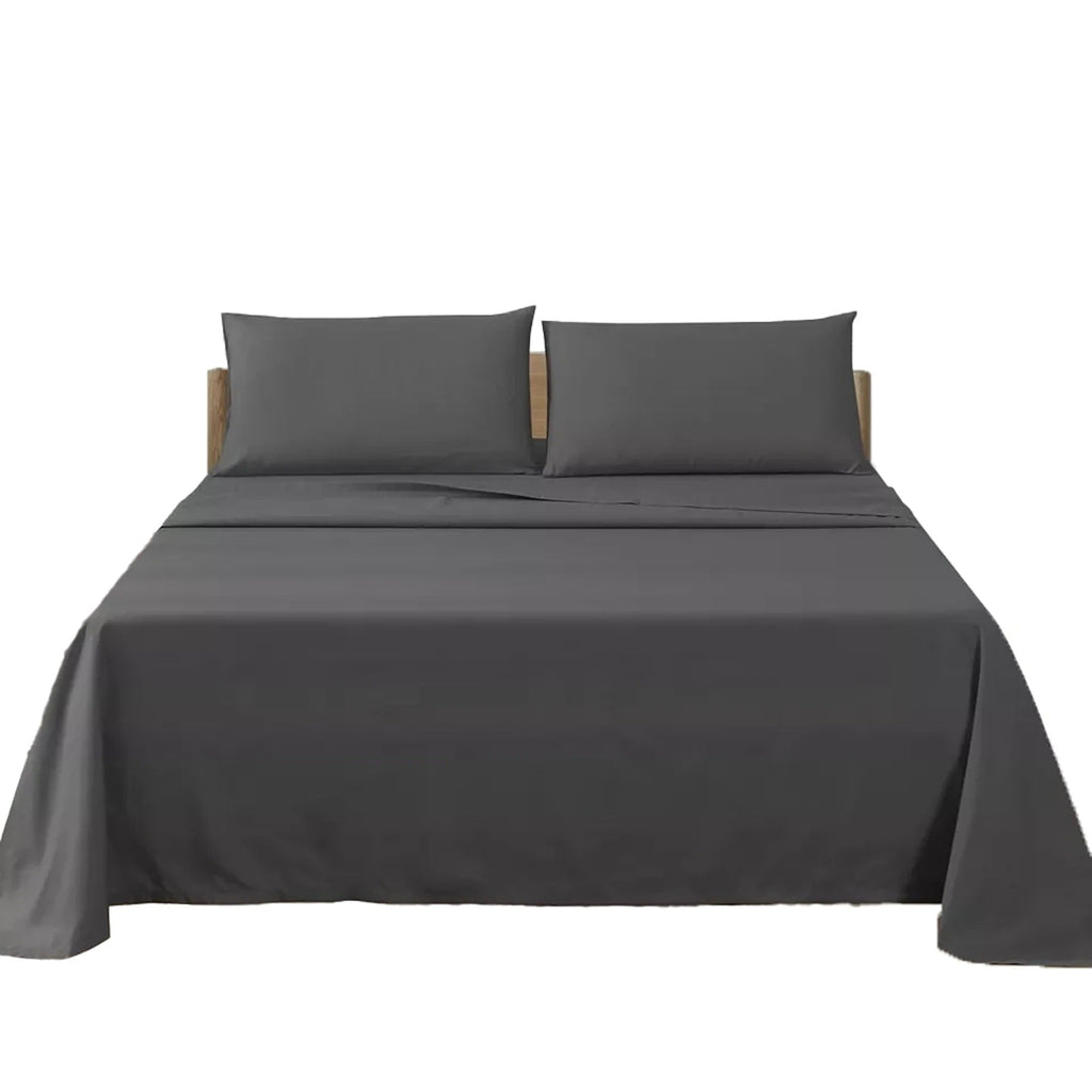 2000TC Flat Fitted Sheet and Pillowcase Set for S KS D Queen King - Dark Grey