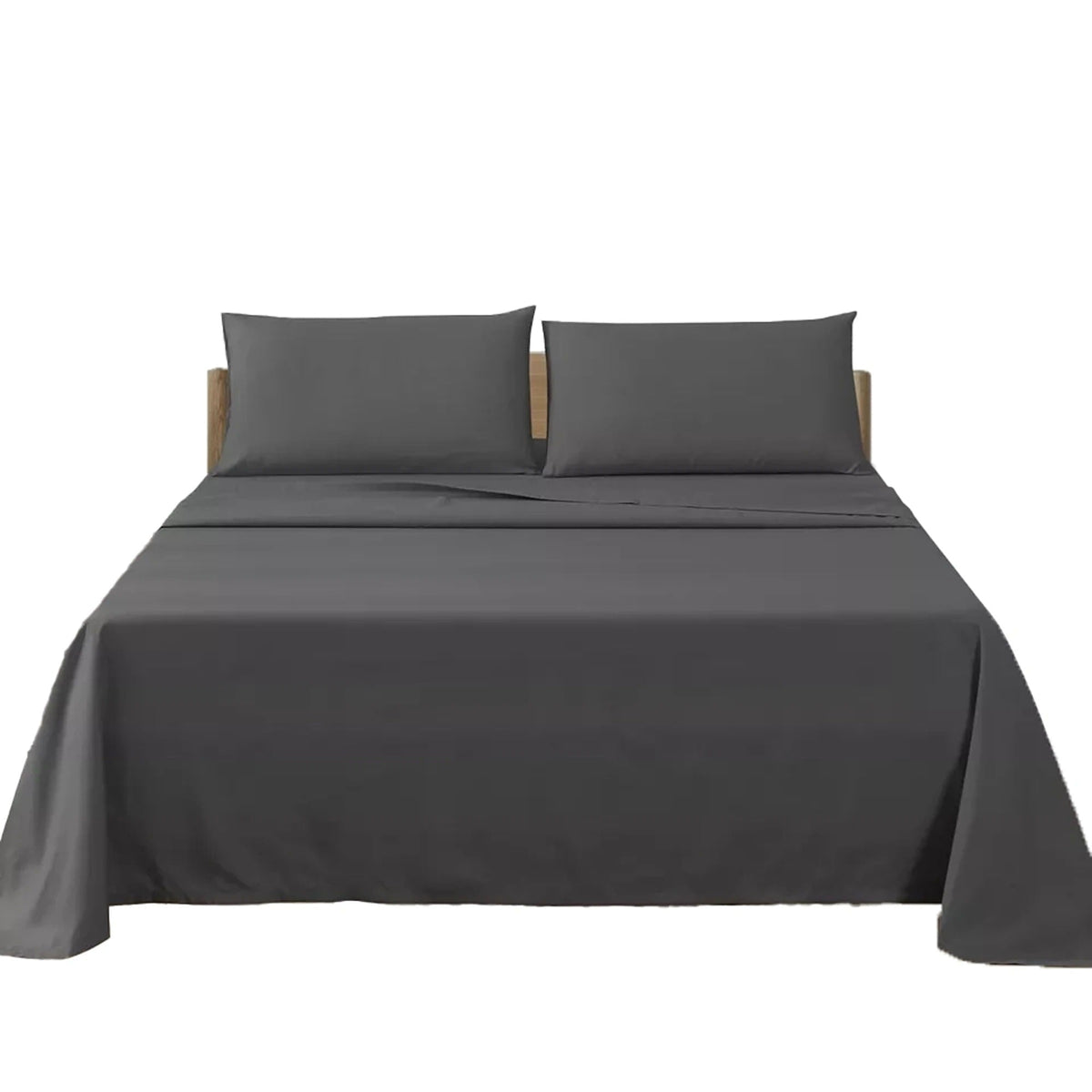 2000TC Flat Fitted Sheet and Pillowcase Set for S KS D Queen King - Dark Grey