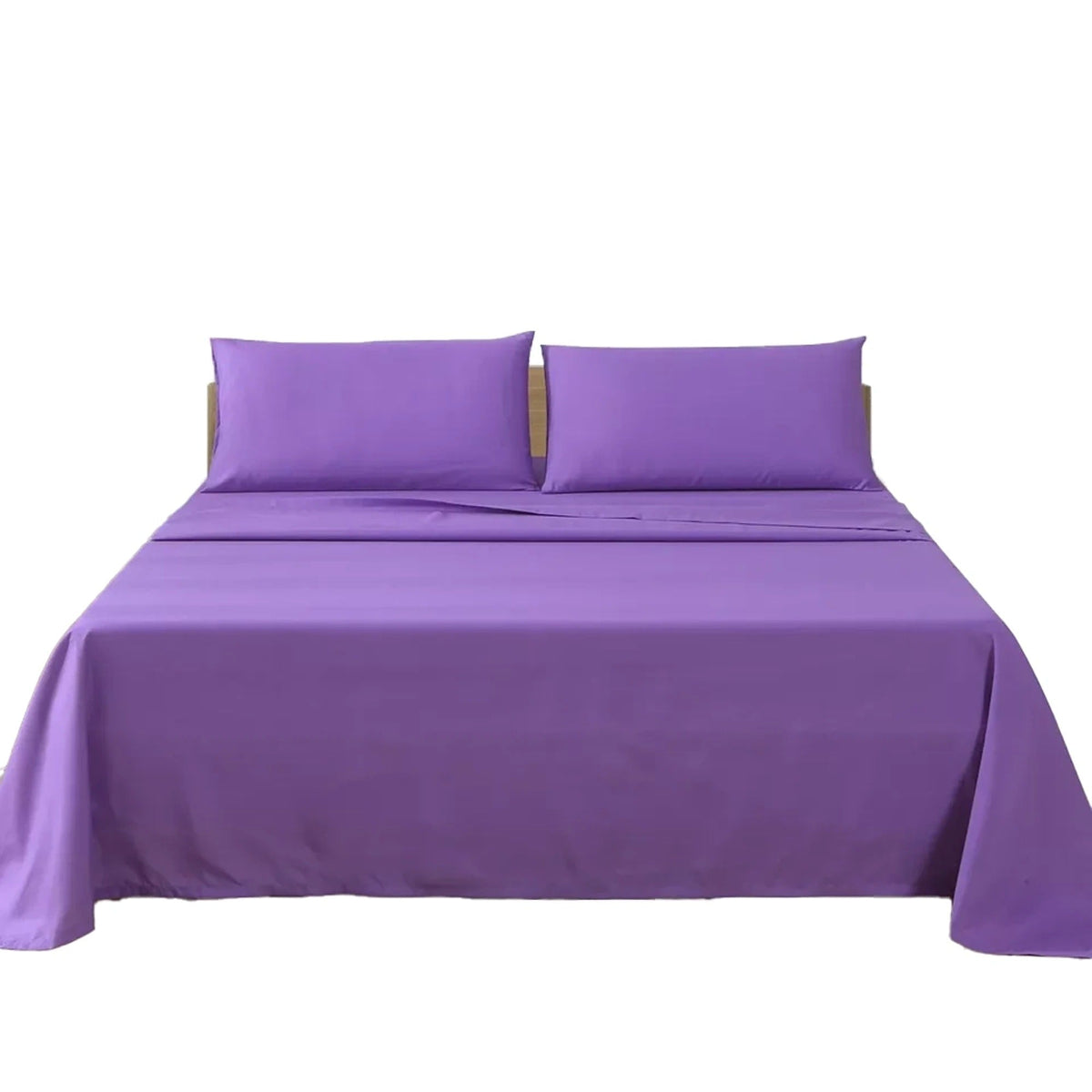 2000TC Flat Fitted Sheet and Pillowcase Set for S KS D Queen King - Purple