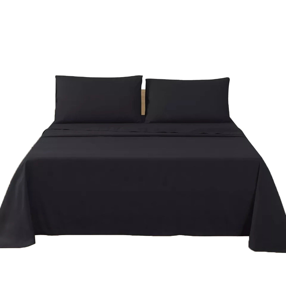 2000TC Flat Fitted Sheet and Pillowcase Set for S KS D Queen King - Black