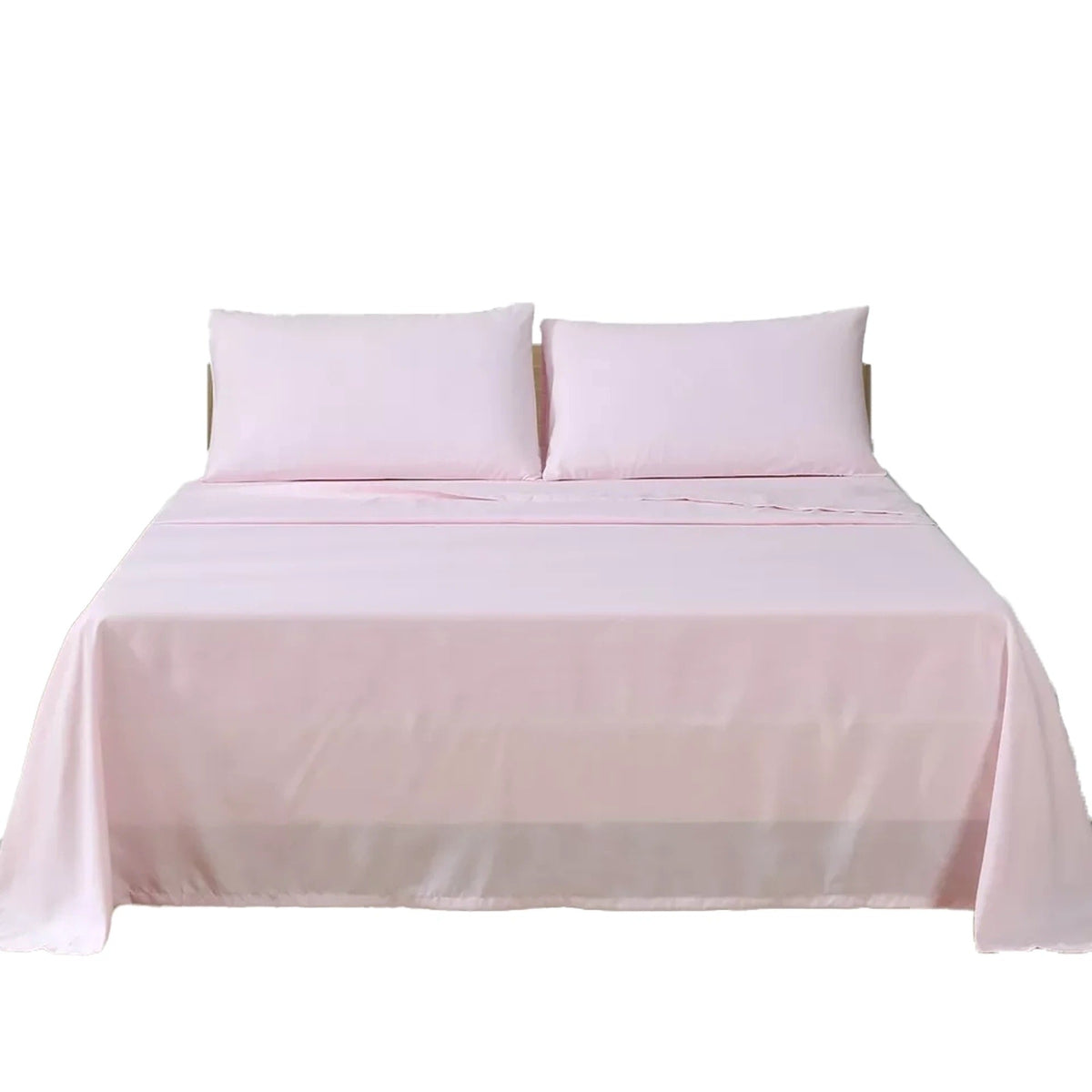 2000TC Flat Fitted Sheet and Pillowcase Set for S KS D Queen King - Light Pink