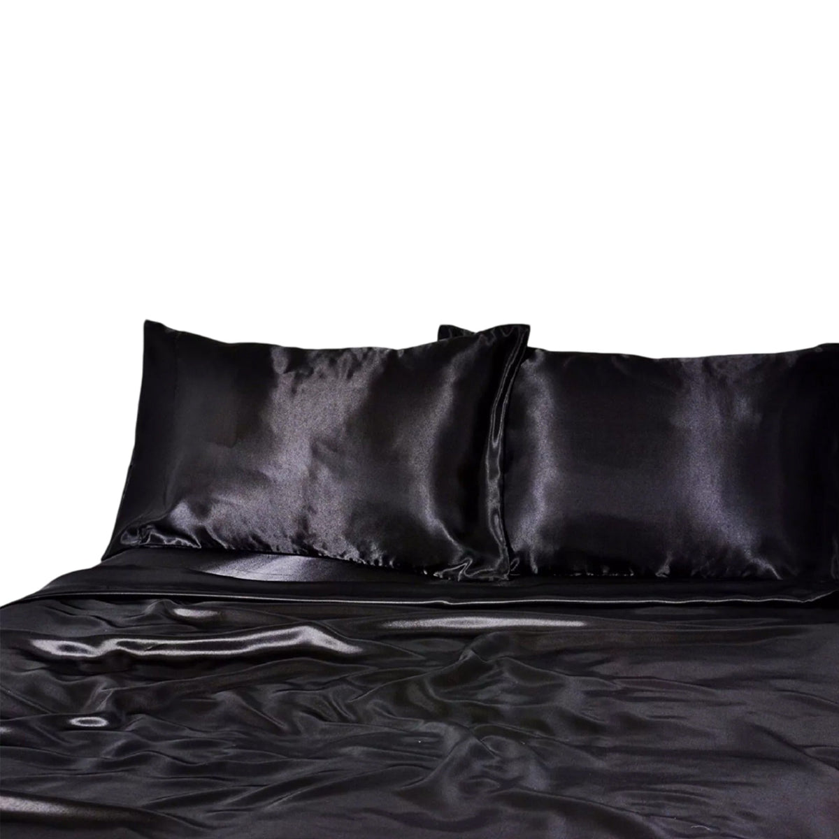 1000TC Silk Satin Sheet Set Fitted Flat Pillowcase KS SIngle Double Queen King - Black