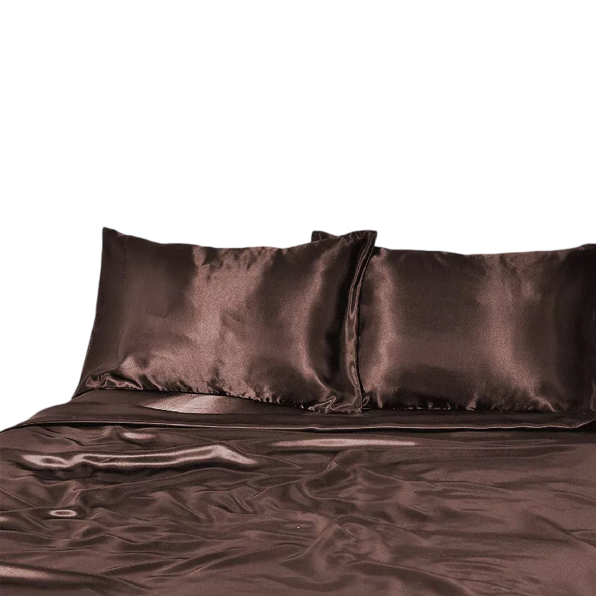 1000TC Silk Satin Sheet Set Fitted Flat Pillowcase KS SIngle Double Queen King - Chocolate