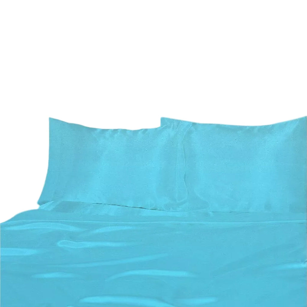 1000TC Silk Satin Sheet Set Fitted Flat Pillowcase KS SIngle Double Queen King - Aquamarine