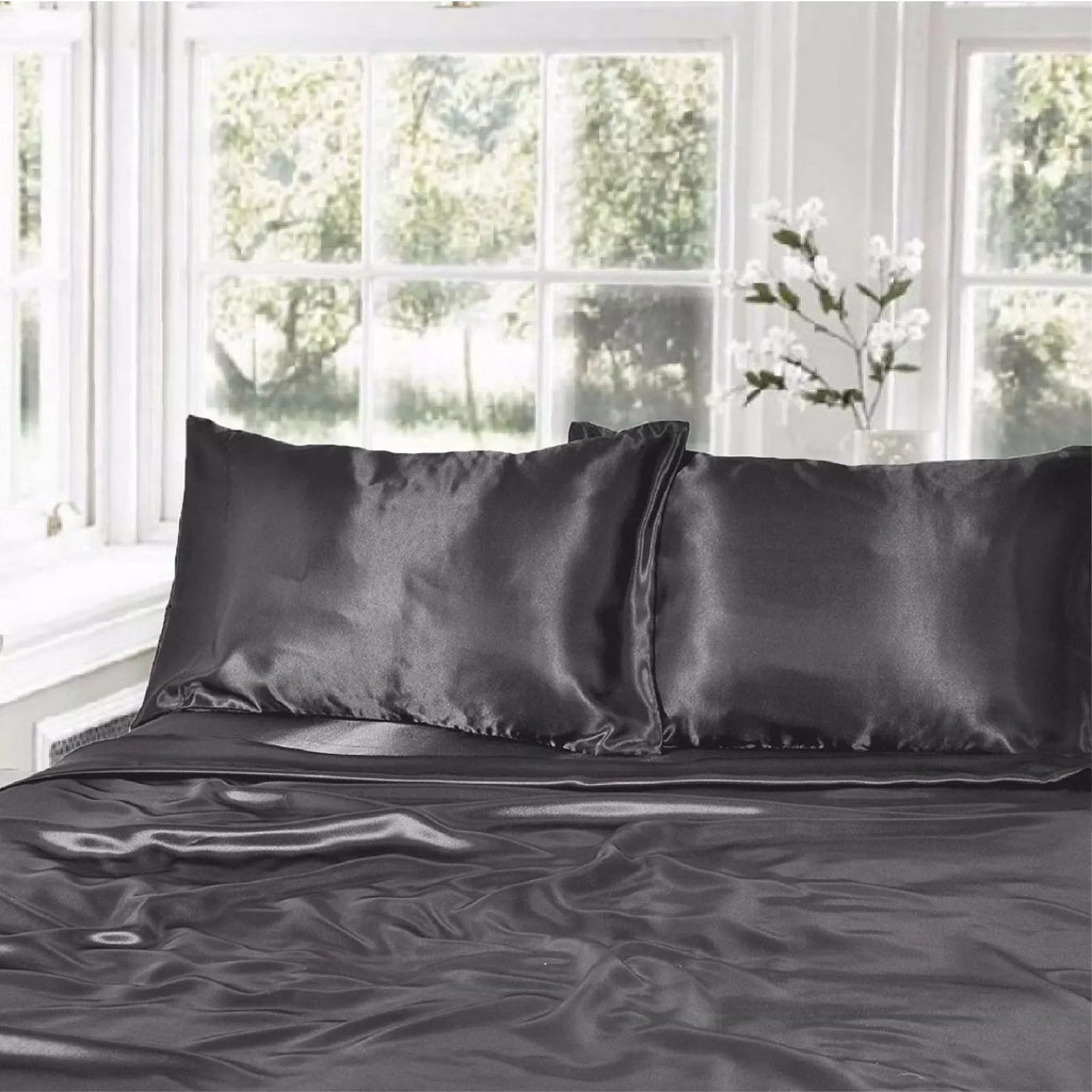 1000TC Silk Satin Sheet Set Fitted Flat Pillowcase KS SIngle Double Queen King - Grey