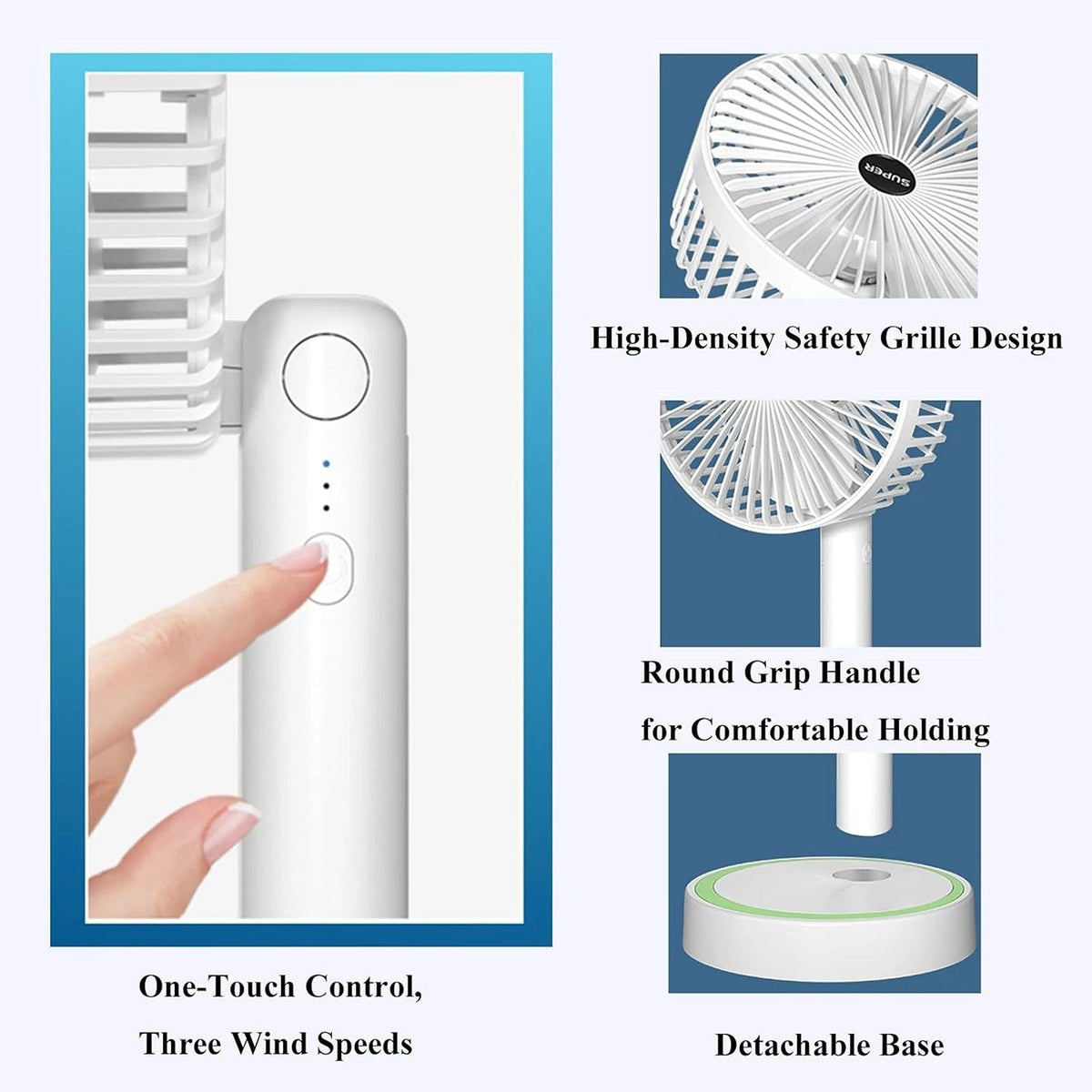 2 in 1 Handheld and Desk Fan USB Rechargeable Foldable Quiet Cooling Fan