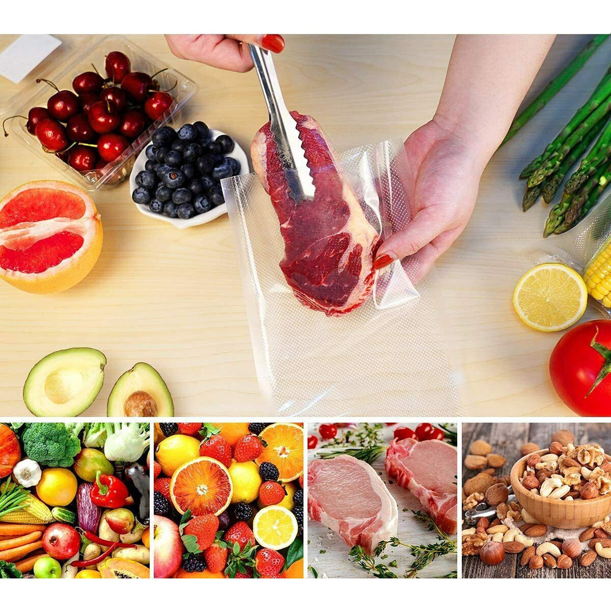 100x Heat Seal Bags for Food Storage Pre cut Vacuum Sealer Bags