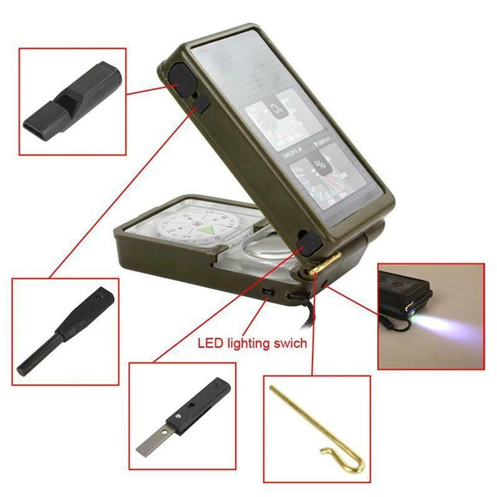 10 in 1 Outdoor Compass for Hiking Camping and Navigation
