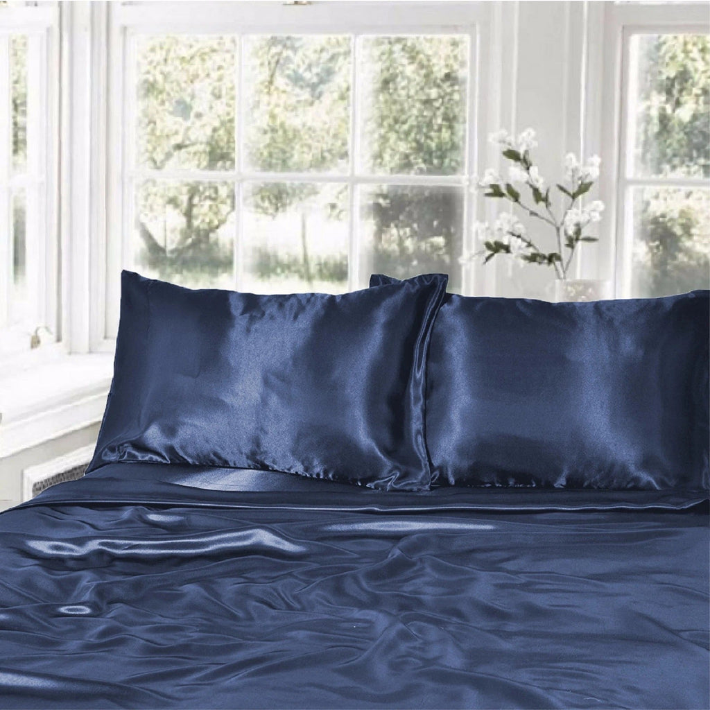 1000TC Silk Satin Sheet Set Fitted Flat Pillowcase KS SIngle Double Queen King - Ocean