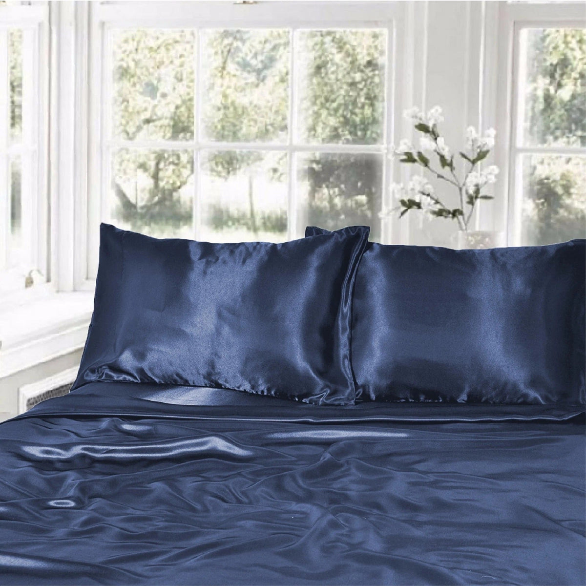 1000TC Silk Satin Sheet Set Fitted Flat Pillowcase KS SIngle Double Queen King - Ocean