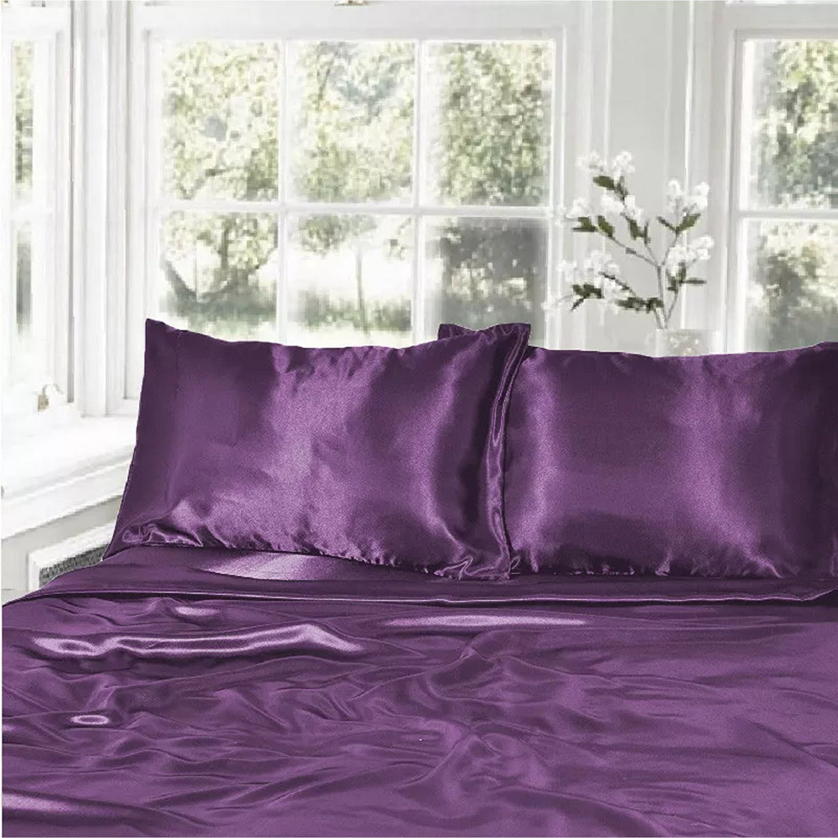 1000TC Silk Satin Sheet Set Fitted Flat Pillowcase KS SIngle Double Queen King - Purple