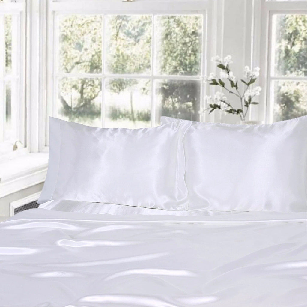1000TC Silk Satin Sheet Set Fitted Flat Pillowcase KS SIngle Double Queen King - White