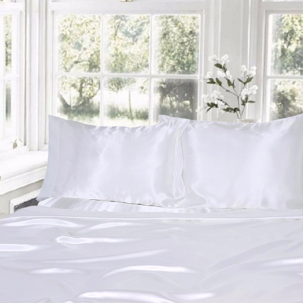 1000TC Silk Satin Sheet Set Fitted Flat Pillowcase KS SIngle Double Queen King - White