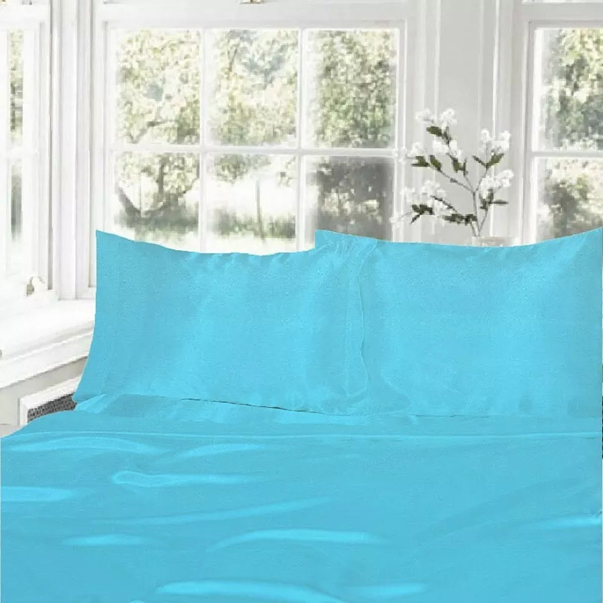 1000TC Silk Satin Sheet Set Fitted Flat Pillowcase KS SIngle Double Queen King - Aquamarine