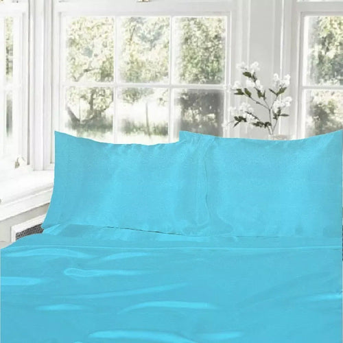 1000TC Silk Satin Sheet Set Fitted Flat Pillowcase KS SIngle Double Queen King - Aquamarine
