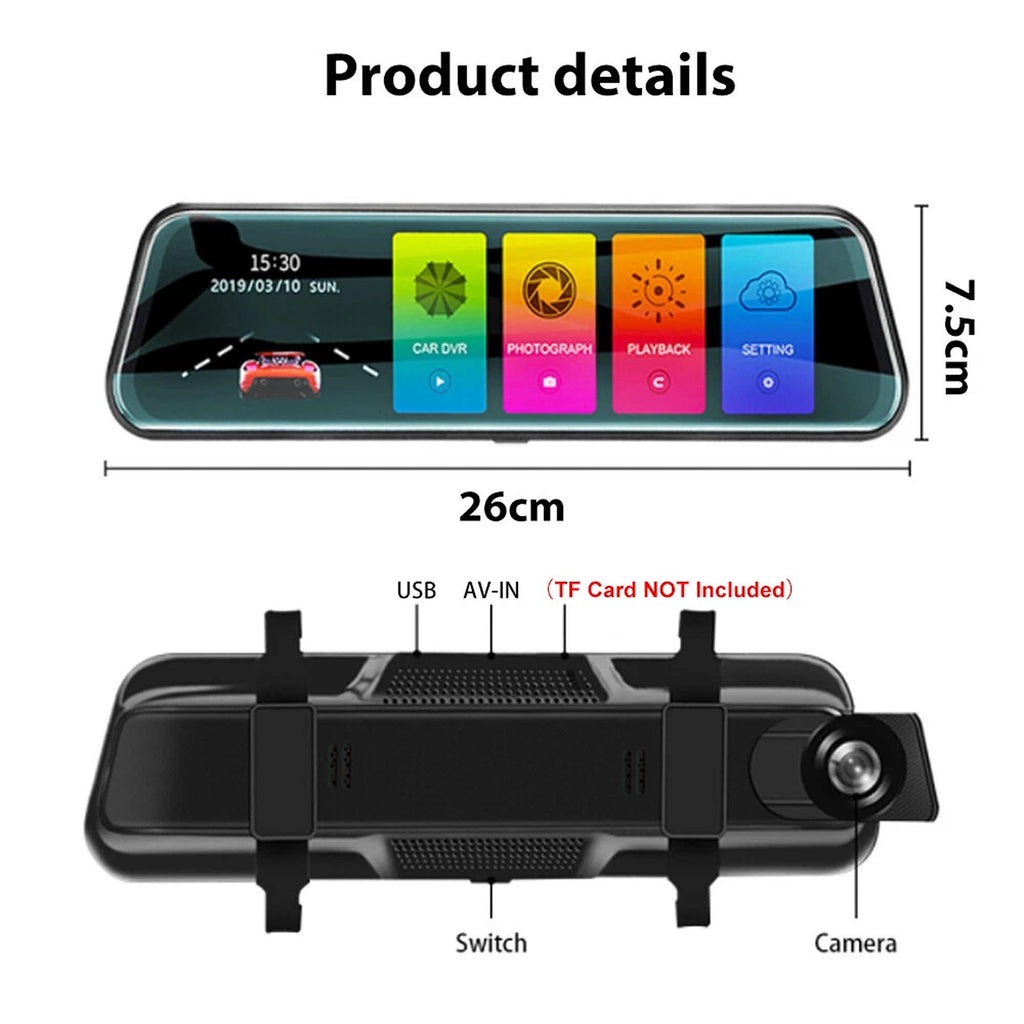 1080P Rear View Mirror Dash Cam with Reversing Camera