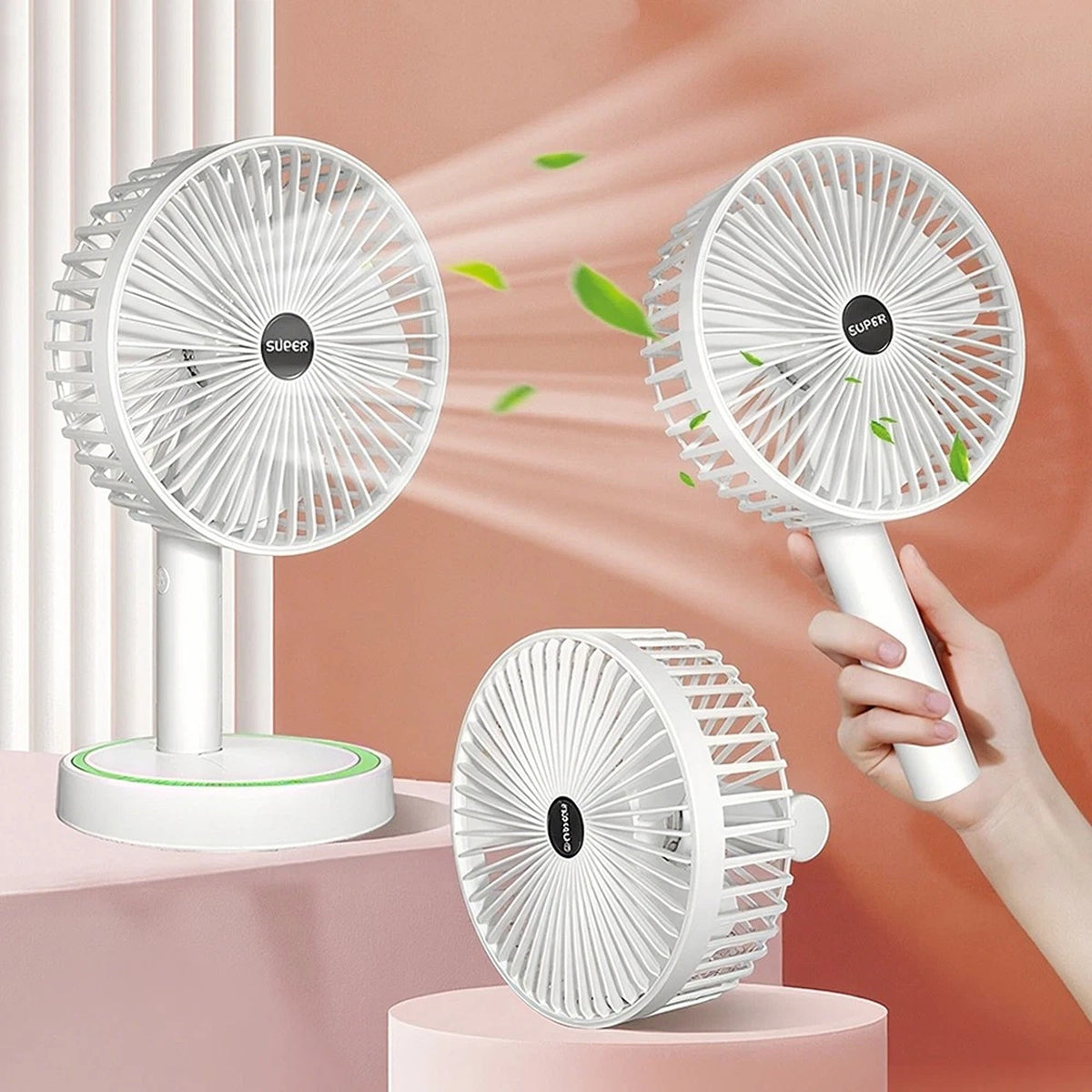 2 in 1 Handheld and Desk Fan USB Rechargeable Foldable Quiet Cooling Fan