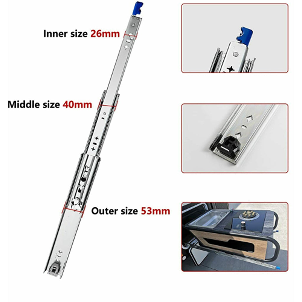 1000mm Heavy Duty Locking Drawer Slides 125KG Trailer Runners 2x