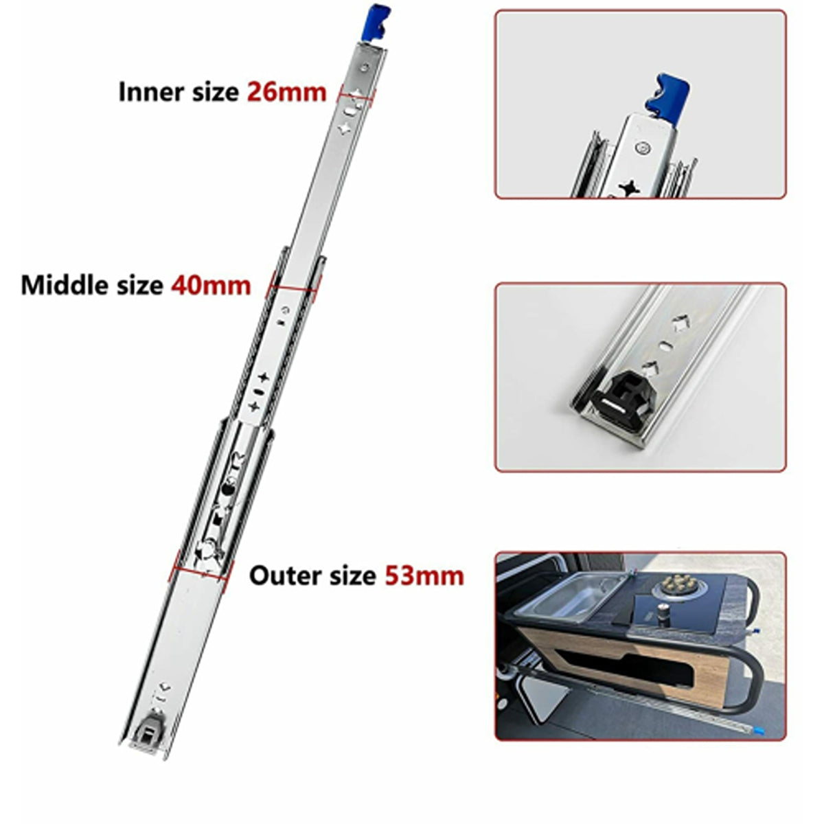 1100mm Heavy Duty Locking Drawer Slides 125KG Trailer Runners 2x