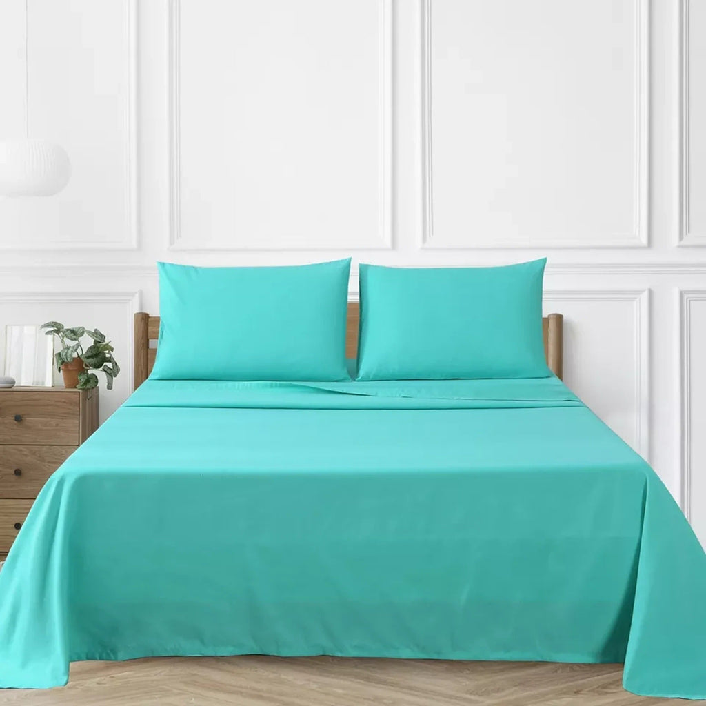 2000TC Flat Fitted Sheet and Pillowcase Set for S KS D Queen King - Teal