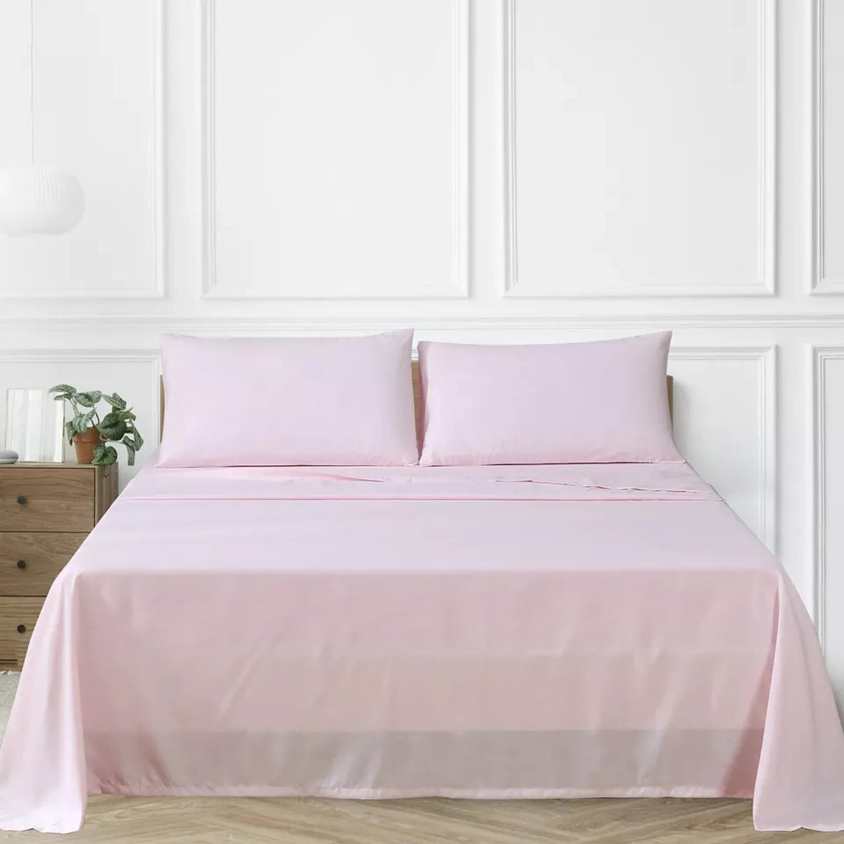 2000TC Flat Fitted Sheet and Pillowcase Set for S KS D Queen King - Light Pink