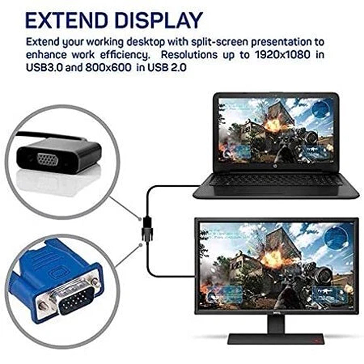 1080P USB To VGA Video Adapter Converter Dual Monitor Extender