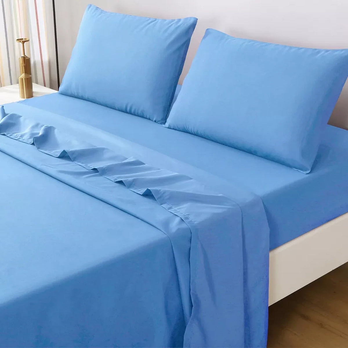 2000TC Flat Fitted Sheet and Pillowcase Set for S KS D Queen King - Ocean