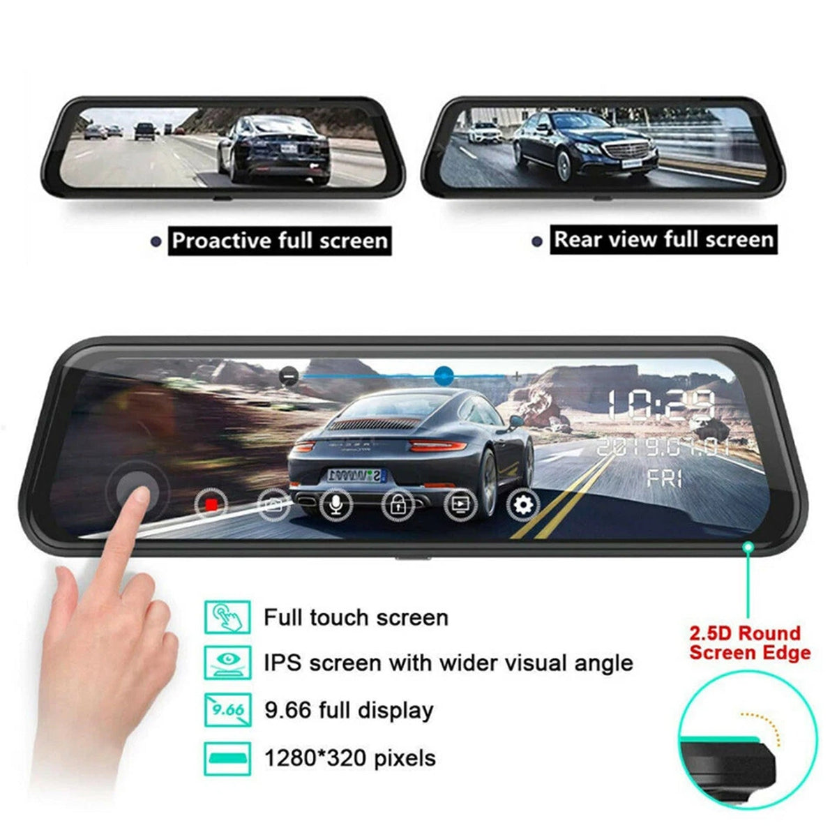 1080P Rear View Mirror Dash Cam with Reversing Camera
