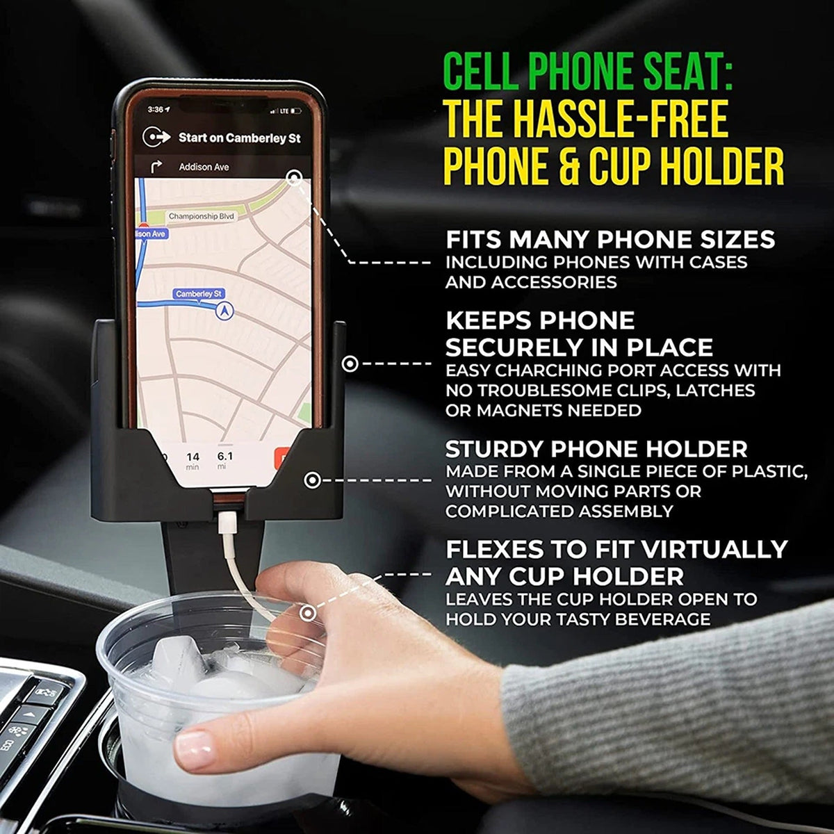 2 in 1 Adjustable Car Cup Holder Phone Stand