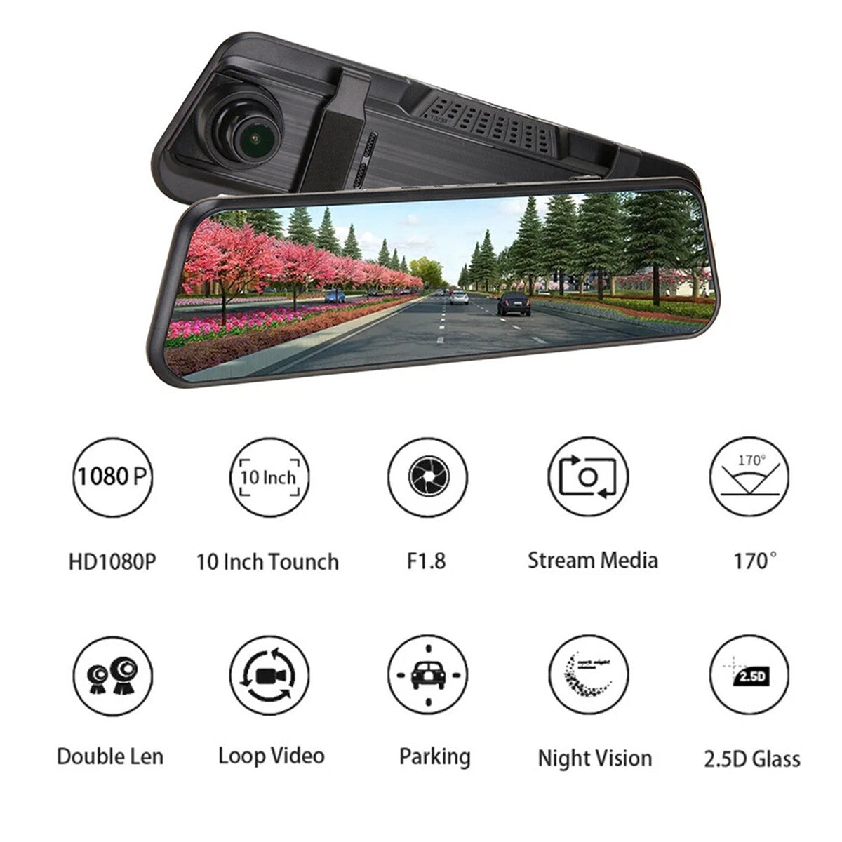 1080P Rear View Mirror Dash Cam with Reversing Camera