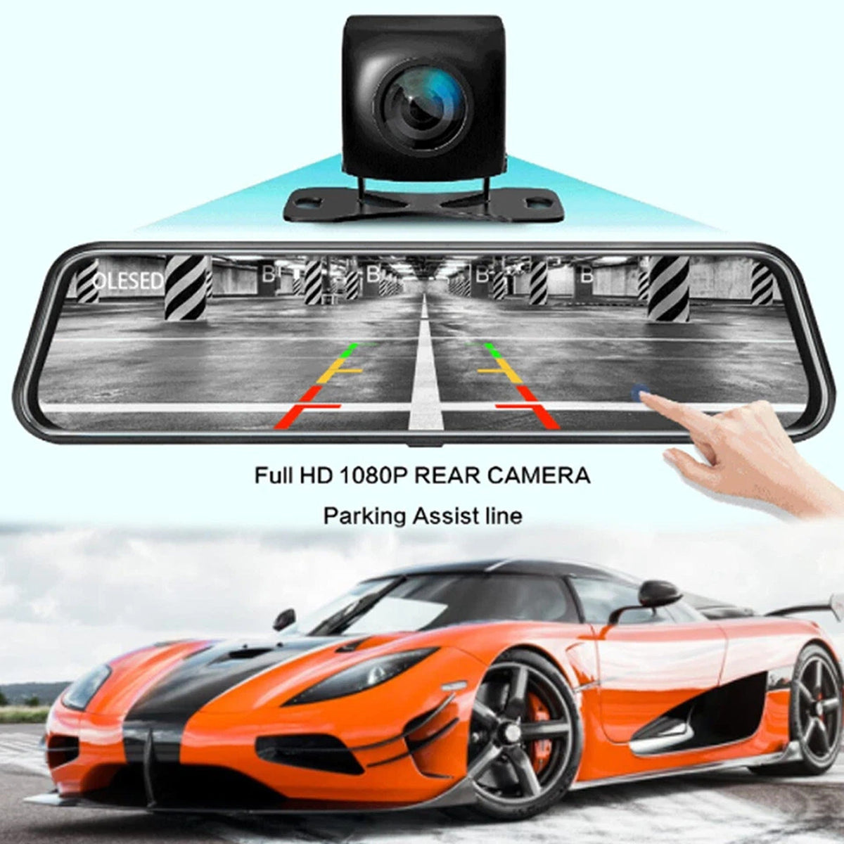 1080P Rear View Mirror Dash Cam with Reversing Camera