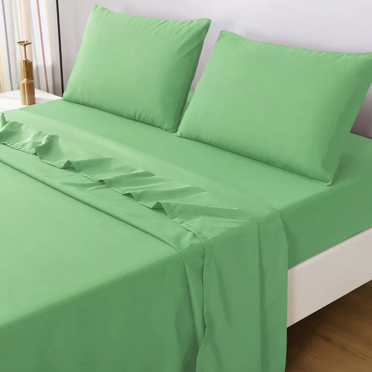 2000TC Flat Fitted Sheet and Pillowcase Set for S KS D Queen King - Avocado