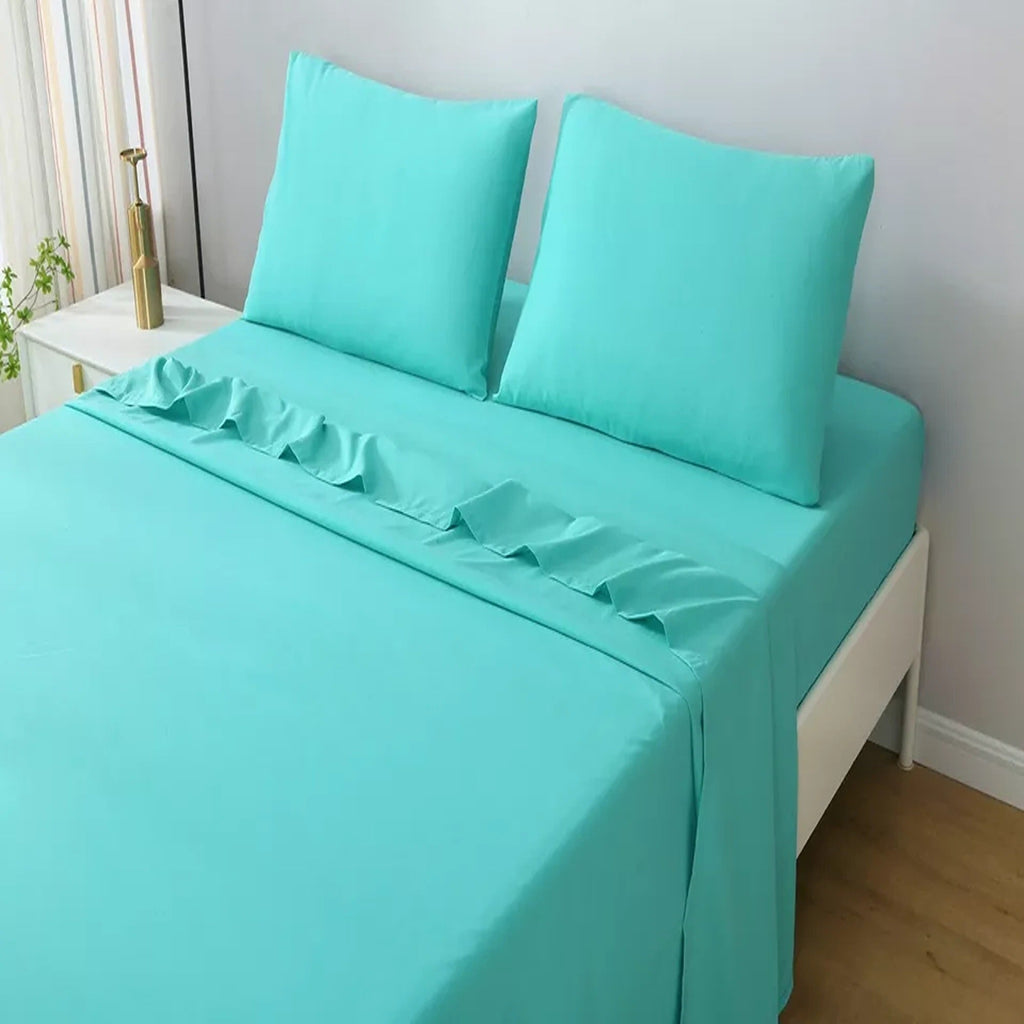 2000TC Flat Fitted Sheet and Pillowcase Set for S KS D Queen King - Teal