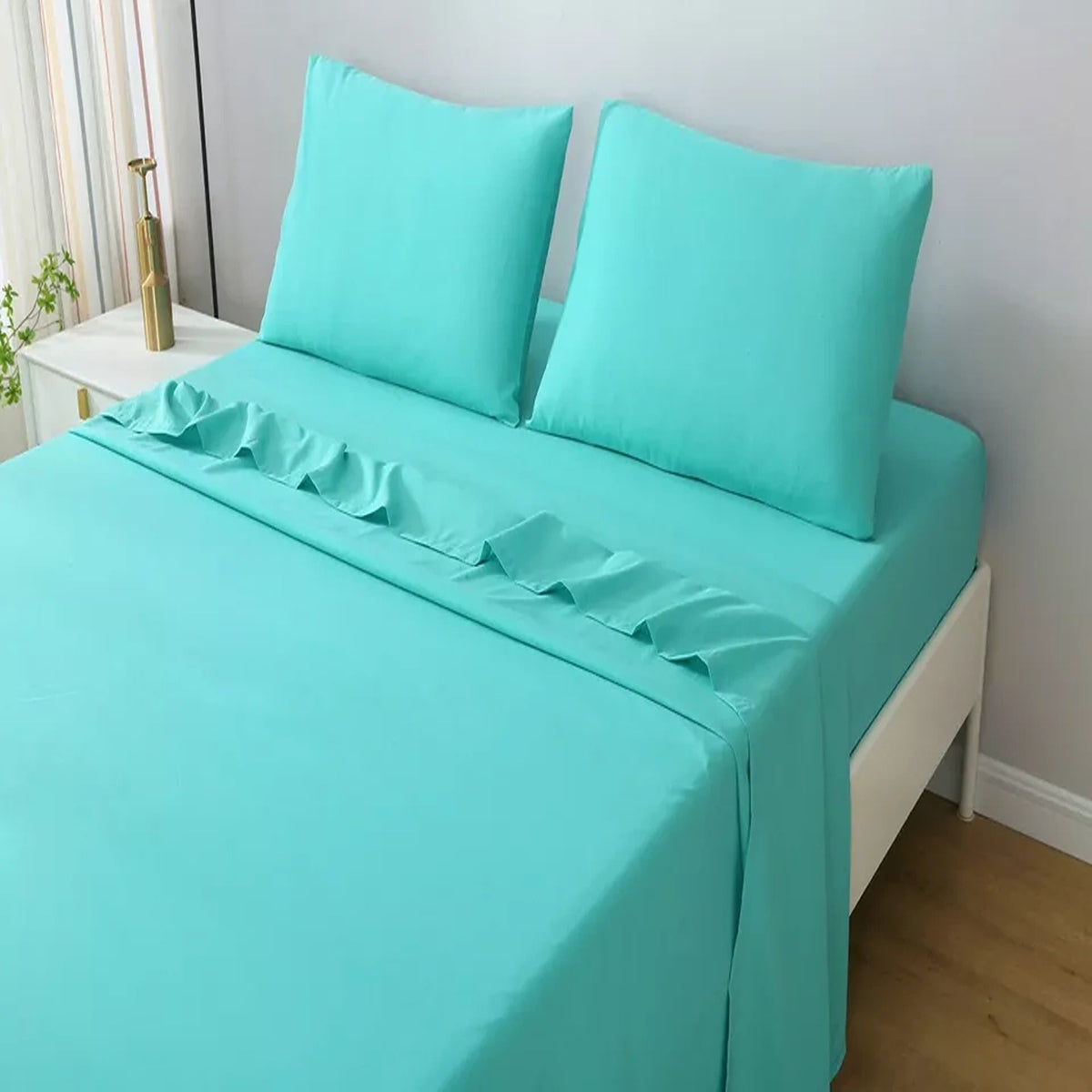2000TC Flat Fitted Sheet and Pillowcase Set for S KS D Queen King - Teal