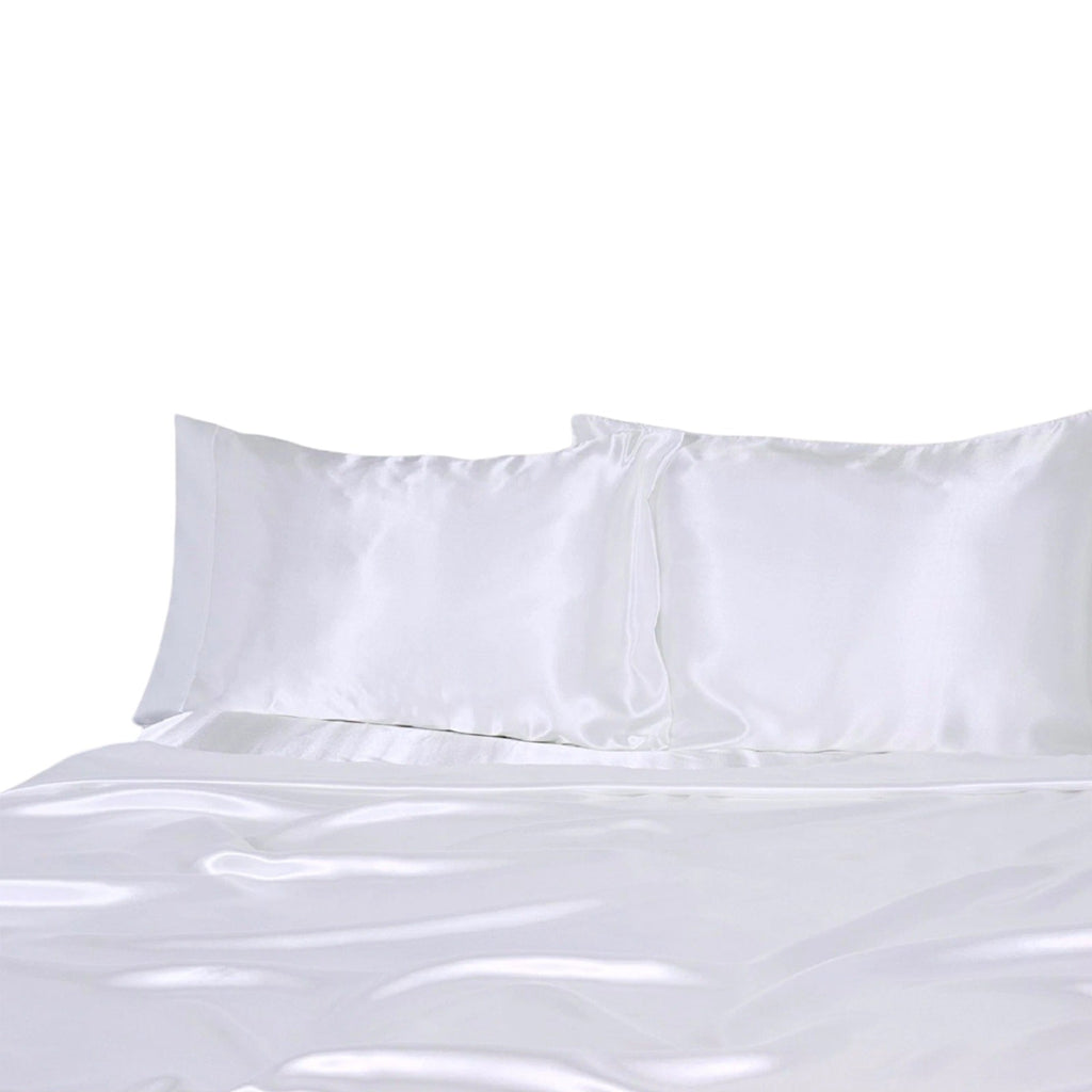 1000TC Silk Satin Sheet Set Fitted Flat Pillowcase KS SIngle Double Queen King - White